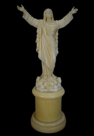 Antique French Hand Carved Virgin Mary Assumption Statue Sculpture On Pedestal