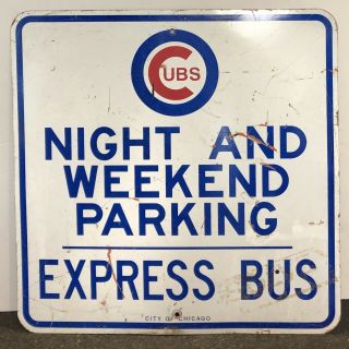 Chicago Cubs Wrigley Field Park And Ride Road Sign Bus Parking 2.  5 Ft Sq