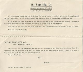 Early Letter Order Form The Pugh Mfg Co Toronto Post Card Publishing