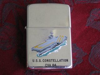 Vintage Zippo Town & Country Lighter 1963 Uss Constellation Cva - 64 Military Ship