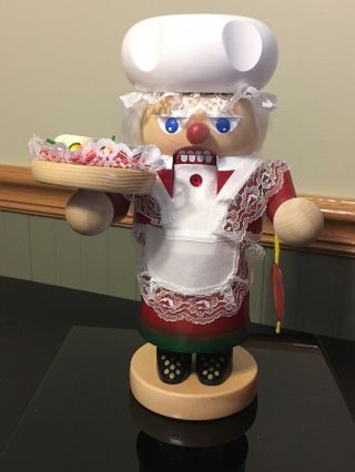 Steinbach Germany Mrs.  Claus Wooden Nutcracker S1528 With Tray Of Food