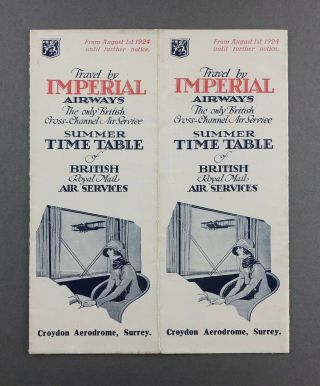 Imperial Airways Airline Timetable Summer August 1924