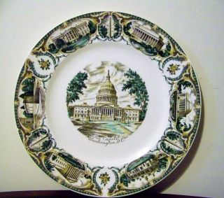 Washington D.  C.  Souvenir Plate Vintage White House Jefferson Lincoln Memorials