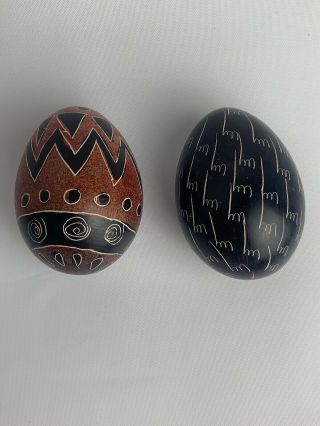 Kenya Besmo Hand Carved Engraved Stone Egg Black African Tribal Theme