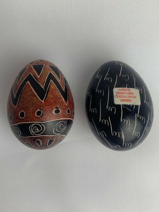 Kenya Besmo Hand Carved Engraved Stone Egg Black African Tribal Theme 2