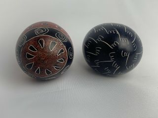 Kenya Besmo Hand Carved Engraved Stone Egg Black African Tribal Theme 3