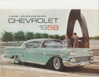 1958 Chevrolet Sales Brochure Fold - Out Printed 1957 W/ Color Chart