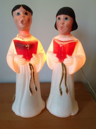 Vintage Rare Beco 987 Choir Boy And Girl Set Blow Mold Plastic Lighted 21 "