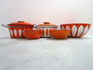 Cathrine Holm Norwegian Enamelware Orange Pots Serving Bowls Made In Norway