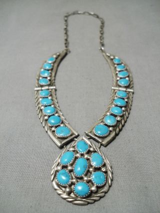 Stunning Vintage Navajo Deep Blue Turquoise Sterling Silver Necklace
