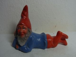 Vintage German Ceramic Garden Yard Gnome Lying Bv4
