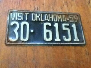 Vintage License Plate Tag Oklahoma 30 6151 1959 Rustic $4 Combine Ship
