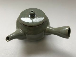 Pottery Tea Pot Lidded Kettle Koda Ware Signed Flower Green Japanese Vtg R63