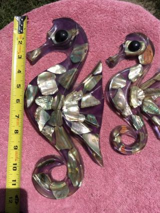 Acrylic/lucite Seahorses Wall Hanging Mid Century 12” & 8” Amethyst In Color