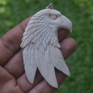 Eagle Carving 71x42mm Pendant P4198 W Silver In Buffalo Bone Carved