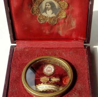 Rare Antique Reliquary Box W Hair Lock Relic Of Saint Therese Of Lisieux