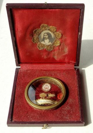 RARE ANTIQUE RELIQUARY BOX w HAIR LOCK RELIC OF SAINT THERESE OF LISIEUX 4