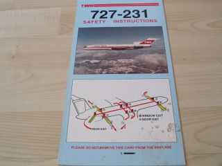 Twa 727 - 231 Safety Card Rare