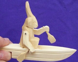 Rabbiti Bunny In Boat Bogorodskoye Wood Carving