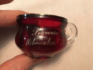 Milwaukee,  Wisconsin Vintage Ruby Souvenir Cup,  Circa 1900