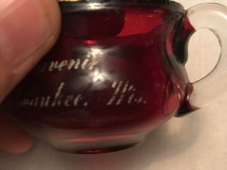 Milwaukee,  Wisconsin Vintage Ruby Souvenir Cup,  Circa 1900 6