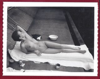 1950 Vintage Nude Polaroid Photo Perky Breast Amateur Perfect Body Pinup By Pool