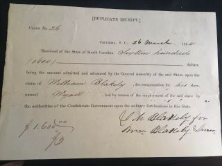 Authentic Slave Receipt 1864