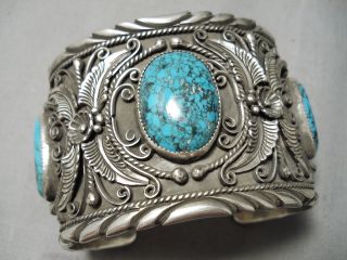 One Of Best Vintage Navajo Turquoise Garden Of Leaves Sterling Silver Bracelet