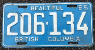 Authentic 1965 British Columbia License Plate Canada