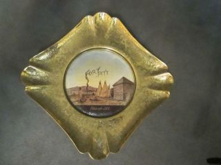 G6 Vintage Souvenir Metal Glass Plaque - Fort Pitt Pittsburgh Pa Indian Scene