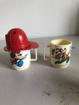 Rare 2 Vintage Walt Disney Productions Disneyland Fireman Cup With One Cap