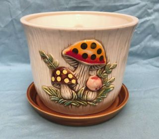 Vintage Merry Mushroom Sears Roebuck Japan Ceramic Planter With Saucer