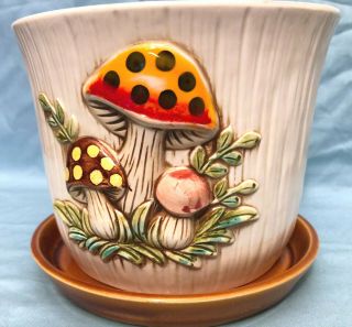 Vintage Merry Mushroom Sears Roebuck Japan Ceramic Planter with Saucer 2
