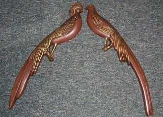 Vintage Mid Century Large Chinese Pheasants Wall Sculptures Modernism