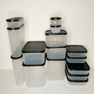 30 Pc Tupperware Modular Mates Ovals Containers Clear Black Seals Lids