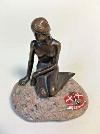 Denmark Paperweight Souvenir Mermaid Figurine Art Flag Stone Scandinavian