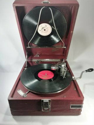 Vintage Ussr Gramophone Pathephone Phonograph Molot.  " Gramophone " Artel.  Red Case.