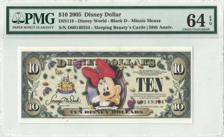 Disney Dollar 2005 D Minnie $10 D00149334 Pmg 64 Epq Choice Unc