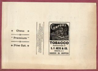 Rare Very Old Cigarette Tobacco Label Hess & Co Rochester N.  Y.  Comfort 842