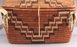 Antique Western Salish Native American Indian Covered Basket & Rawhide Straps 3