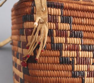 Antique Western Salish Native American Indian Covered Basket & Rawhide Straps 4