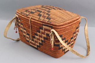 Antique Western Salish Native American Indian Covered Basket & Rawhide Straps 6