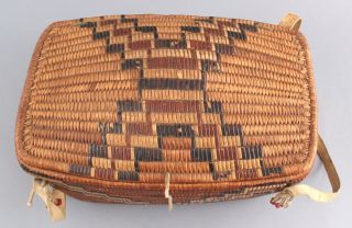 Antique Western Salish Native American Indian Covered Basket & Rawhide Straps 7