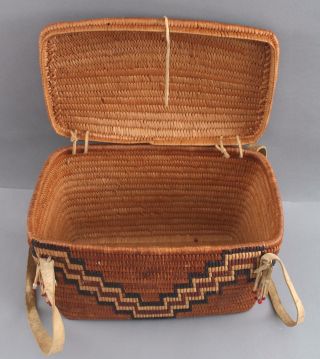Antique Western Salish Native American Indian Covered Basket & Rawhide Straps 8