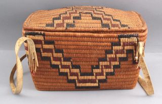 Antique Western Salish Native American Indian Covered Basket & Rawhide Straps 9