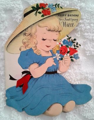 Vtg Happy Birthday To A Sweet Young Niece Greeting Card 1940s Forget Me Not Card