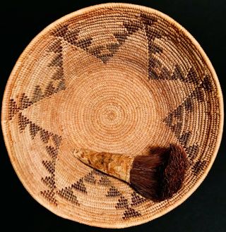 Yokuts Basket With Old Brush Instrument,  C1900