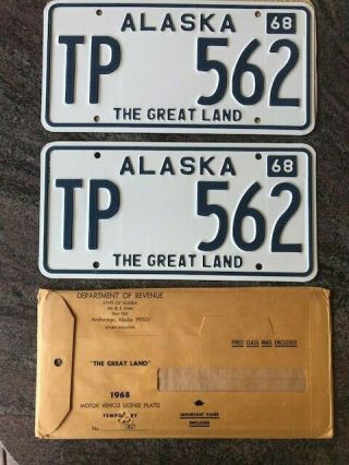 1968 Alaska License Plates Temporary Plate Pair With Envelope