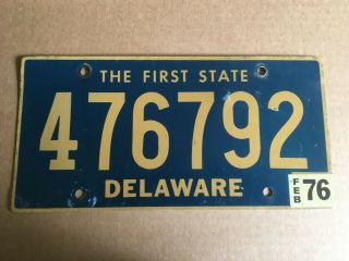 1976 Delaware License Plate " Very Good ",  Natural Sticker