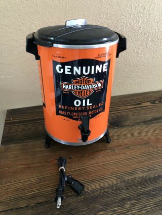 Vintage West - Bend Harley Davidson 30 Cup Coffee Pot Percolator Motor Oil Can Art